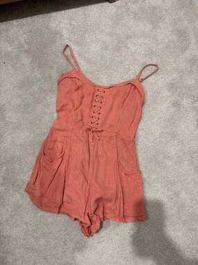 O'Neill Lace-Up Front Gauze Romper Coral Size S